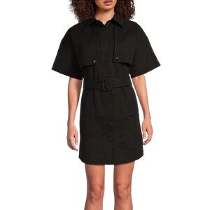 Le' AL.X Short Sleeve Snap Collar Belted Mini Shirt Dress